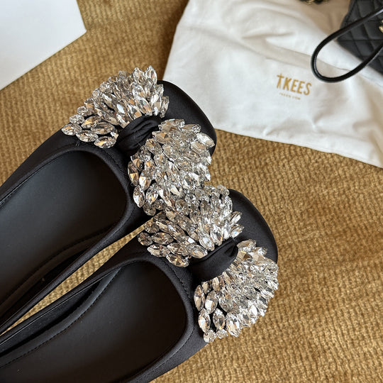 Damen elegante Ballerinas mit glitzerndem Schmuck-Detail EB