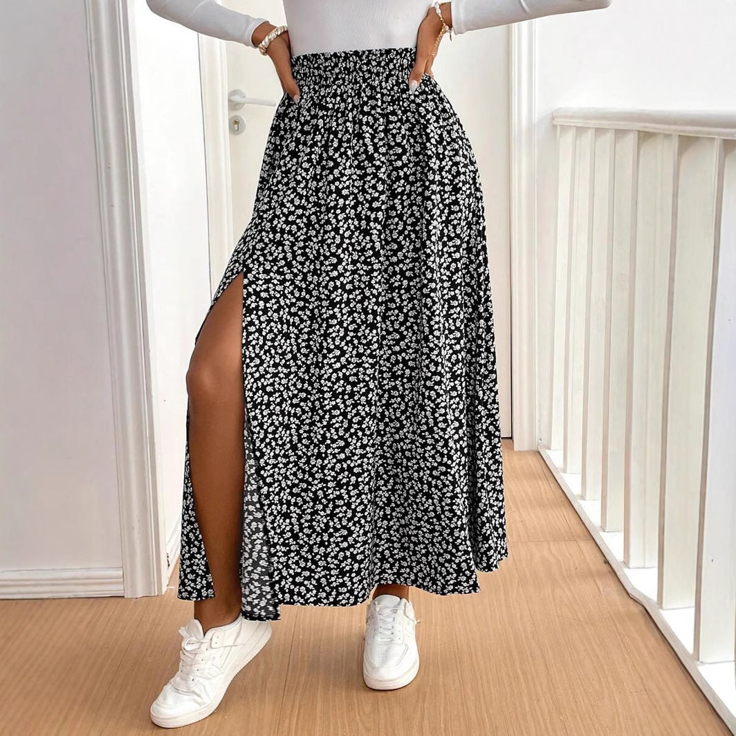Damen Maxirock mit floralem Muster und seitlichem Schlitz EB