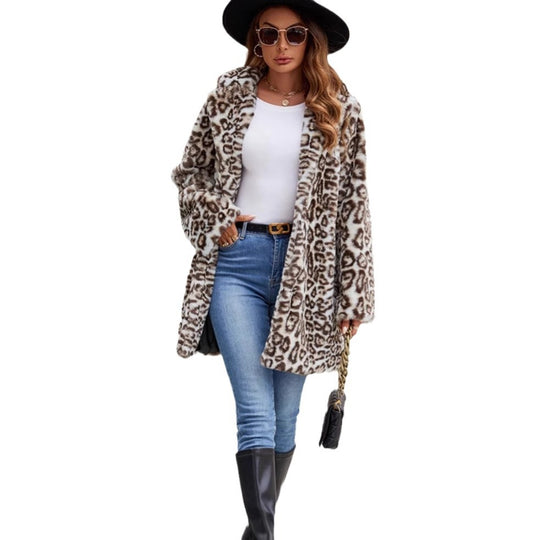 Damen Modischer Leopardenfell Mantel EB