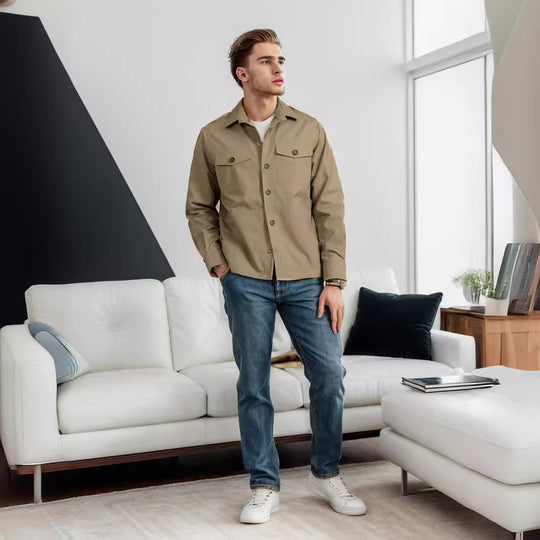 Herren lässige Utility-Jacke mit praktischen Klappentaschen und modernem Schnitt EB