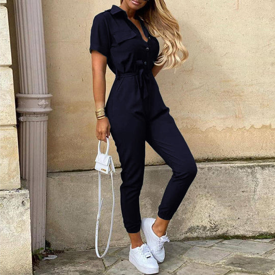 Damen eleganter Jumpsuit mit tailliertem Schnitt und praktischen Taschen EB