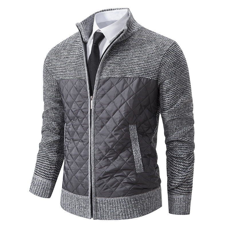 Herren nan gesteppte Hybrid-Strickjacke mit diamantsteppung, Stehkragen, isolierendem Thermofutter und Reißverschluss EB