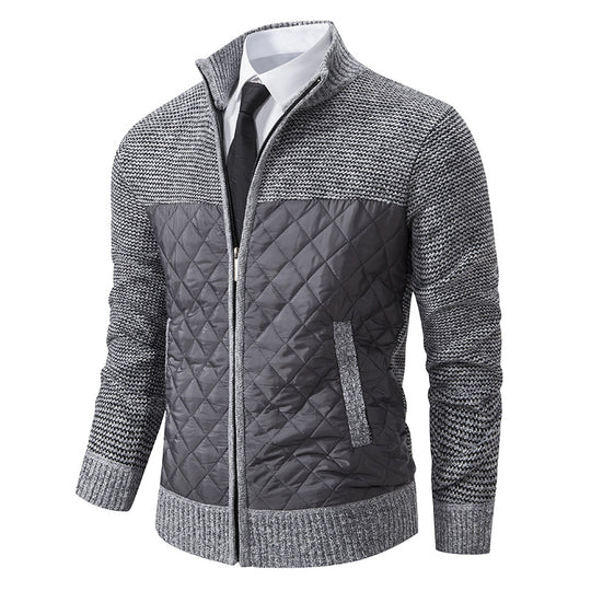 Herren nan gesteppte Hybrid-Strickjacke mit diamantsteppung, Stehkragen, isolierendem Thermofutter und Reißverschluss EB