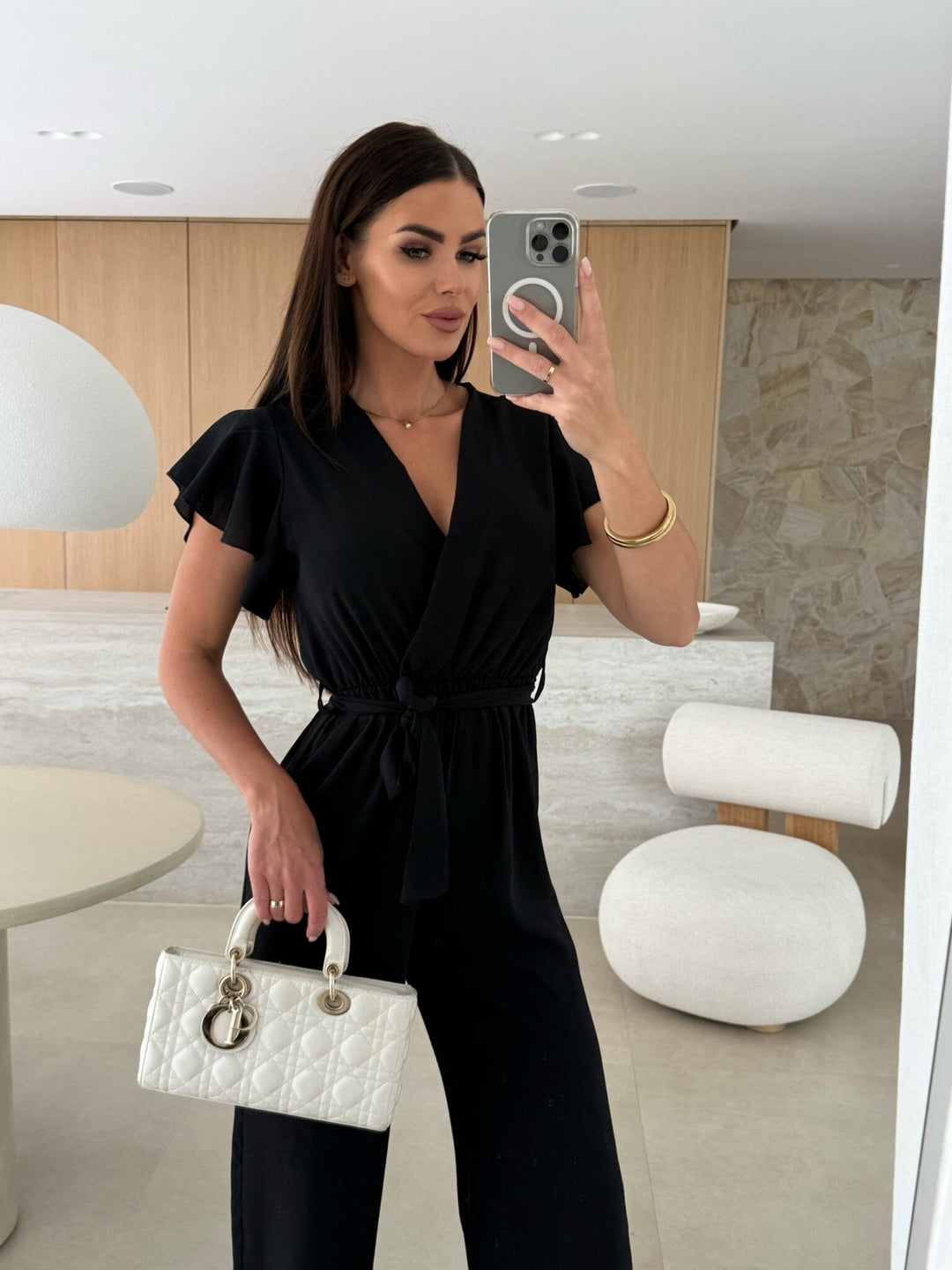 Damen eleganter Jumpsuit mit voluminösen Ärmeln und schmaler Taillenbetonung EB