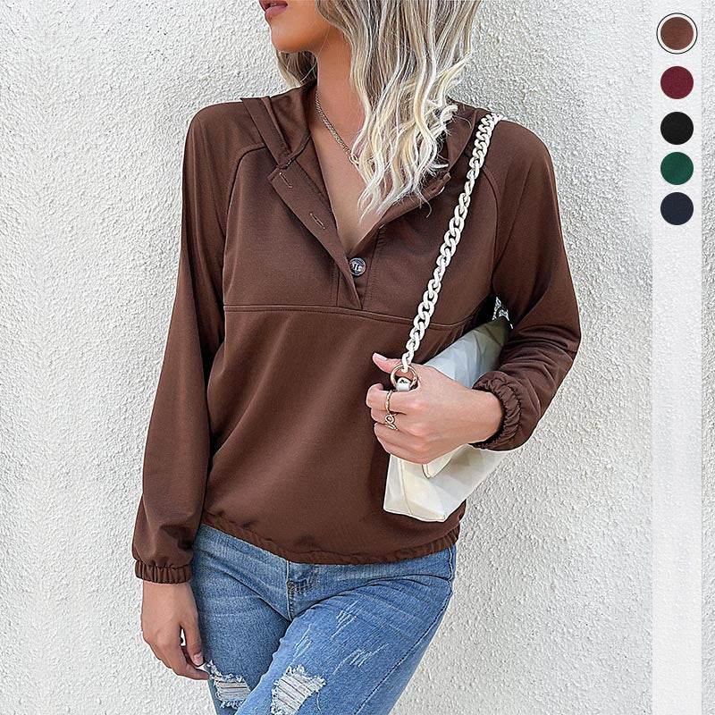 Damen Sportpullover mit Kapuze und Knopfleiste EB