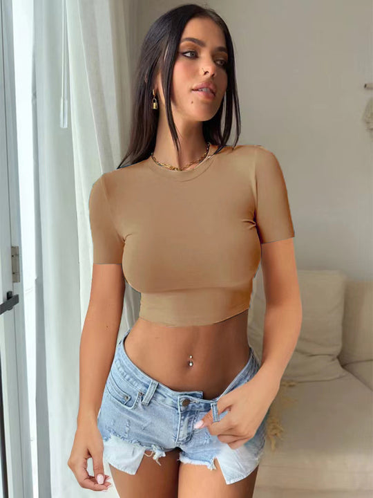 Damen elegantes langärmliges Crop-Top aus hautfreundlichem Material EB