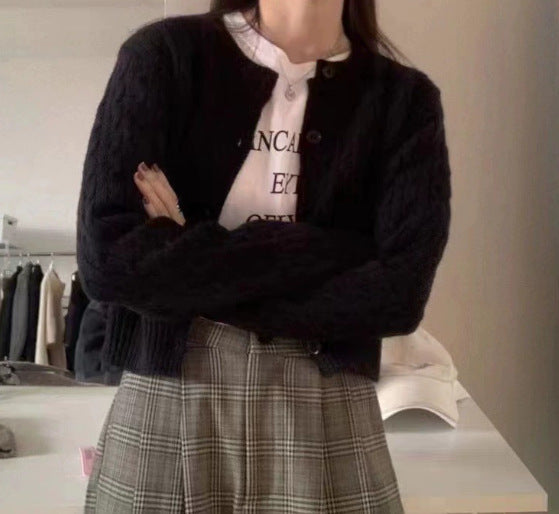Damen gestrickte Bolerojacke mit Zopfstruktur EB