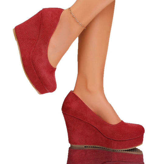 Damen Wedge-Pumps mit elegantem samtigem Obermaterial und komfortablem Fußbett EB