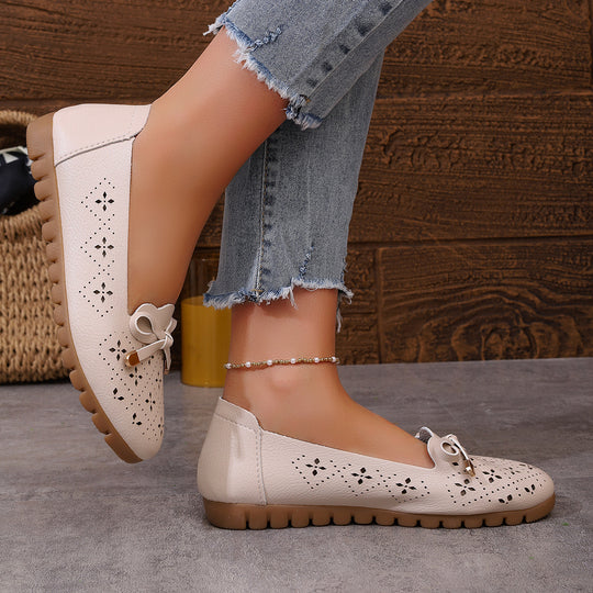 Damen Ballerinas mit elegantem Lochmuster und dekorativem Schleifendetail EB