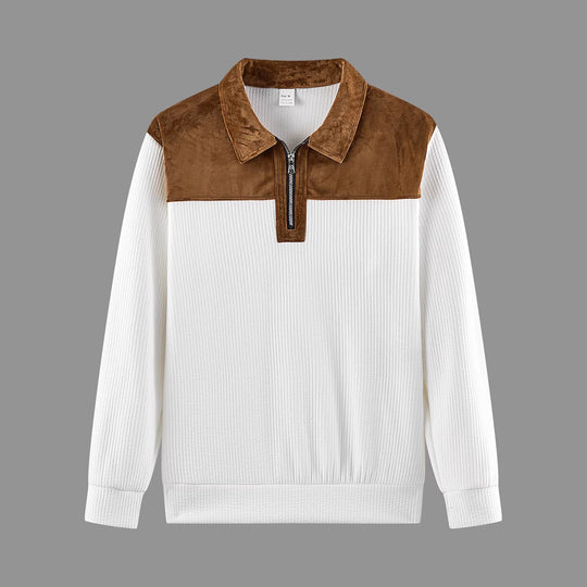 Unisex nan feinstrukturierter Strickpullover mit halbem Reißverschlusskragen und Samtbesatz EB