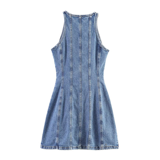 Damen Jeanskleid mit geflochtenem Knoten und durchgehender Knopfleiste EB