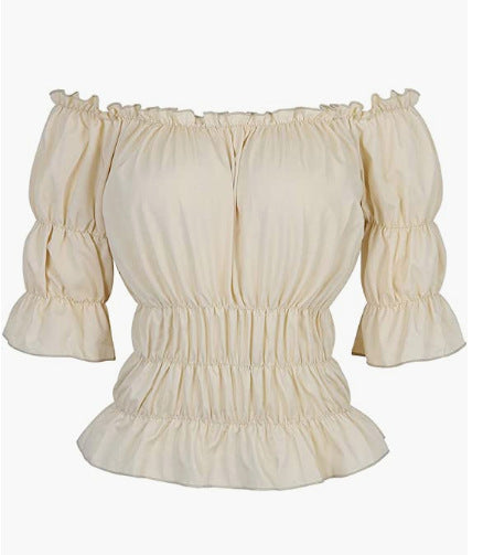 Damen Bluse mit schulterfreiem Design und Rüschendetails EB