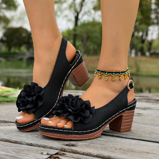 Damen Slingback-Sandalen mit floralem Dekor und komfortablem Absatz EB
