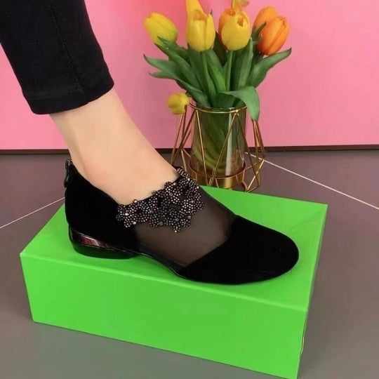 Damen Elegante Ballerinas mit floralem Design und durchscheinendem Einsatz EB