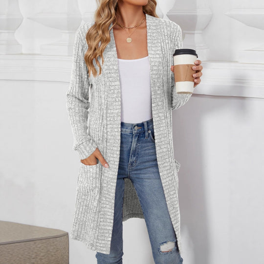 Damen Longcardigan aus geripptem Chenille mit aufgesetzten Taschen EB