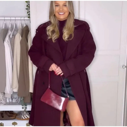 Damen Elegante Oversized-Wolljacke mit tiefem Revers und seitlichen Taschen EB