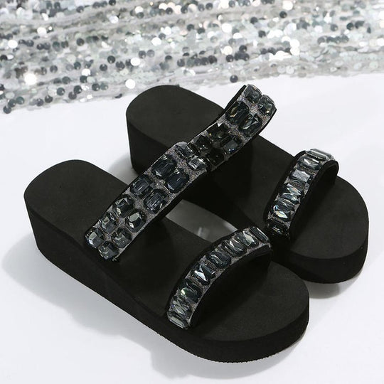 Damen Wedge-Pantoletten mit funkelnden Strassdetails EB