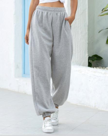 Damen nan weite High-Waist Jogginghose aus weichem Fleece mit elastischem Bund, Eingrifftaschen und engen Saumbündchen EB