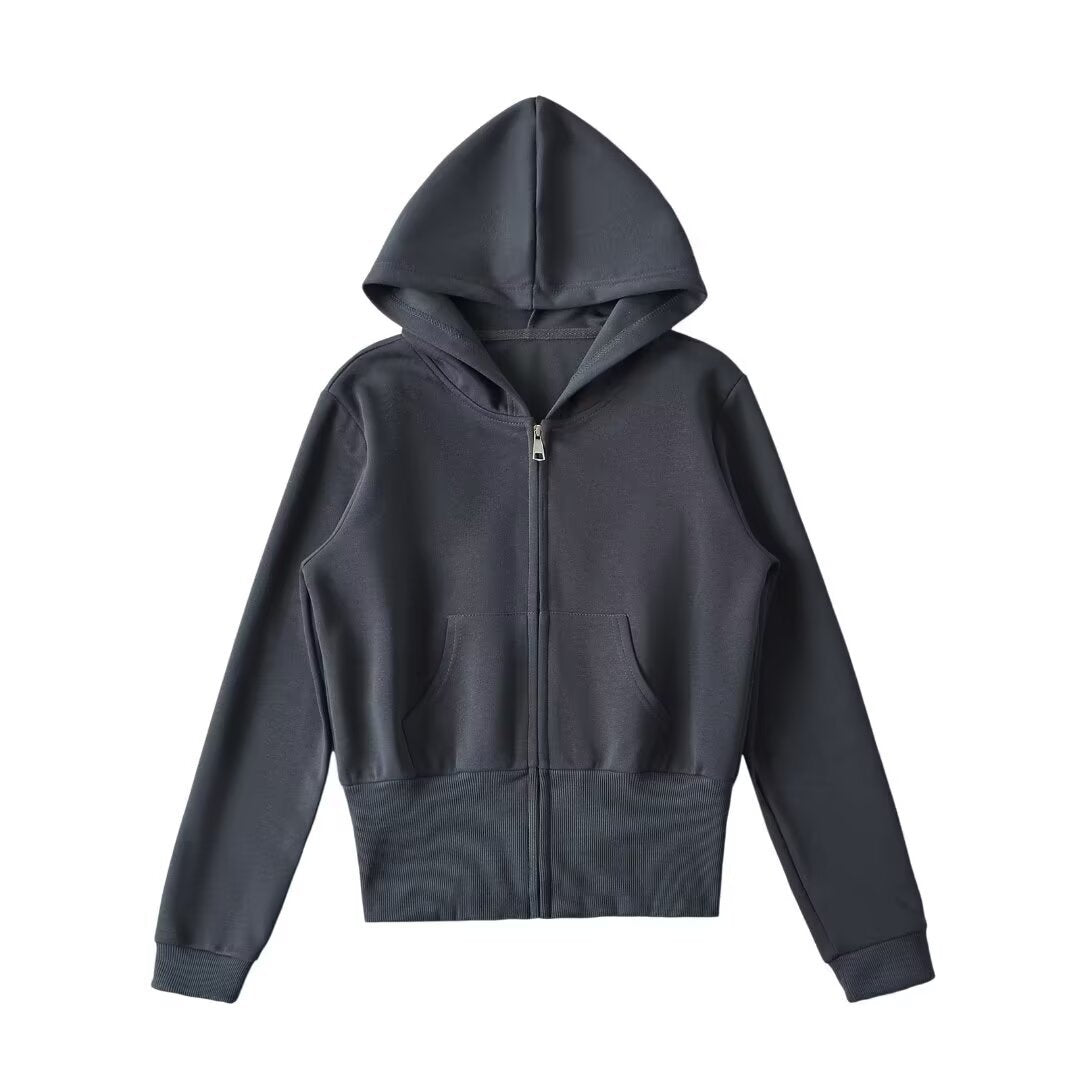 Damen lässige Kapuzenjacke mit Reißverschluss und praktischen Taschen EB