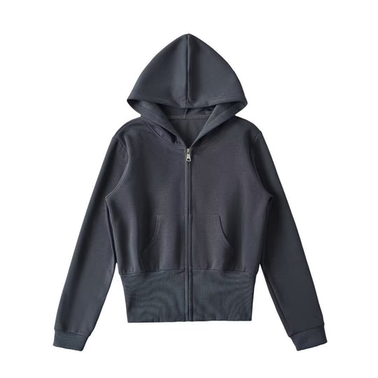 Damen lässige Kapuzenjacke mit Reißverschluss und praktischen Taschen EB