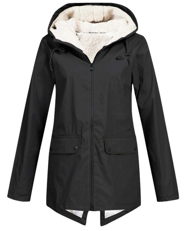 Damen Wasserabweisende Übergangsjacke mit warmem Fleece-Futter und verstellbarem Kapuzenkragen EB
