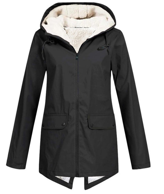 Damen Wasserabweisende Übergangsjacke mit warmem Fleece-Futter und verstellbarem Kapuzenkragen EB