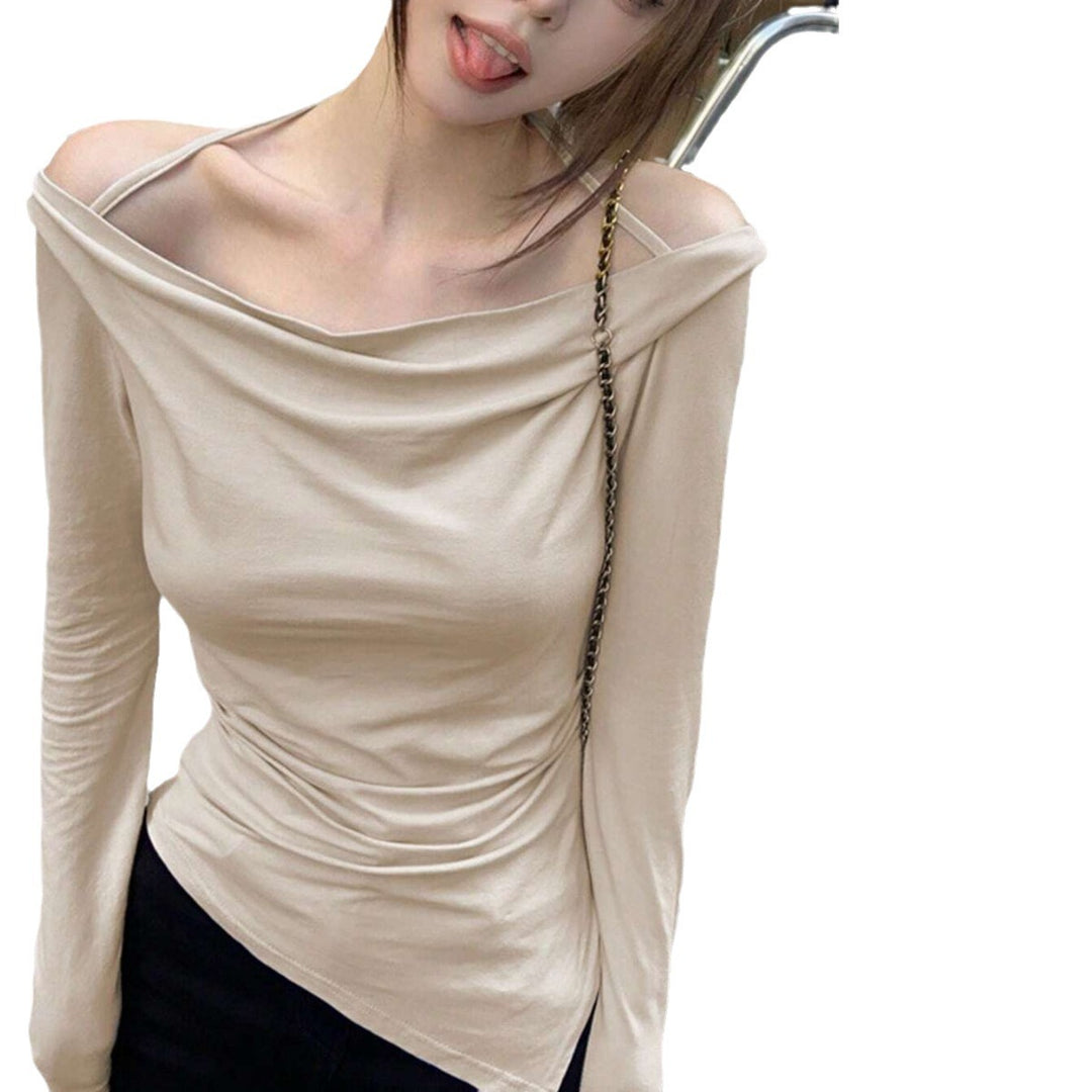 Damen schulterfreies Cowl-Longsleeve mit feinen Spaghettiträgern und sculptender Taillenpassform Eichborn Berlin