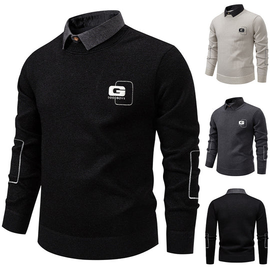 Herren eleganter Pullover mit Kragen und feinem Strickmuster EB