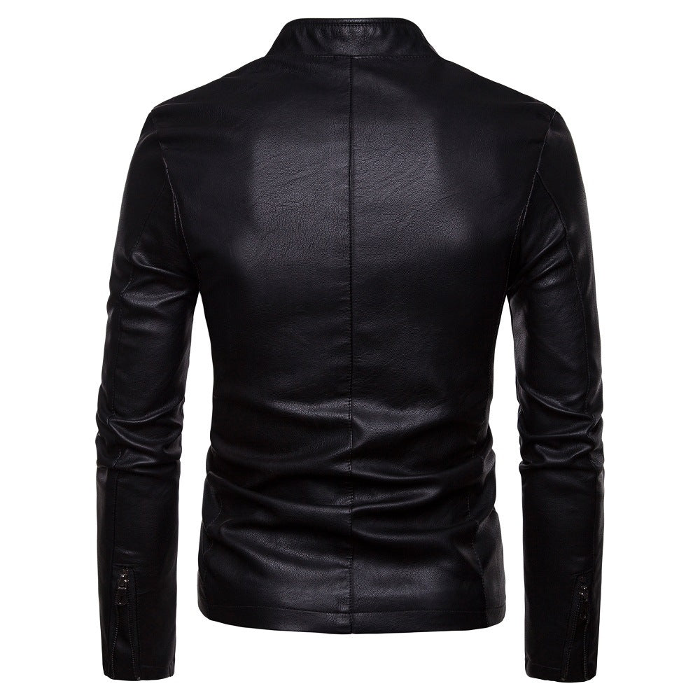 Herren Kunstlederjacke mit modernem Stehkragen und seitlichen Reißverschlusstaschen EB
