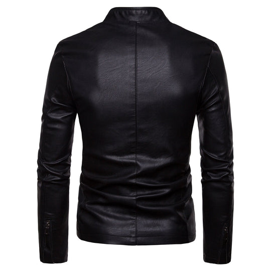 Herren Kunstlederjacke mit modernem Stehkragen und seitlichen Reißverschlusstaschen EB