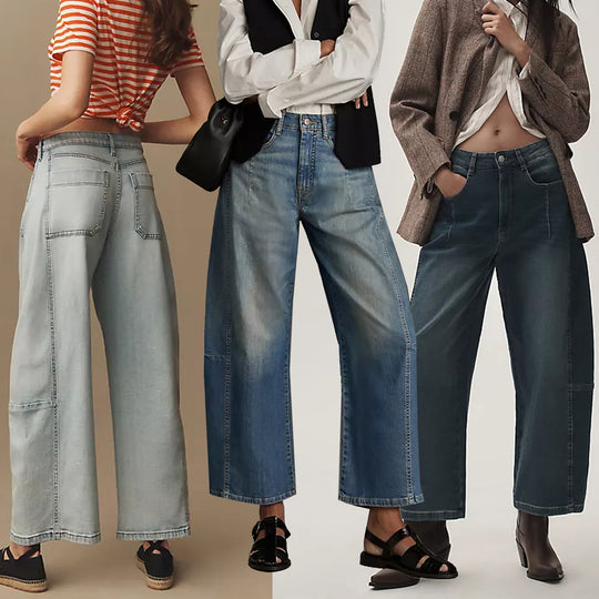 Damen nan hochgeschnittene weite Culotte-Jeans mit verkürzter Länge und dekorativen Nahtdetails EB