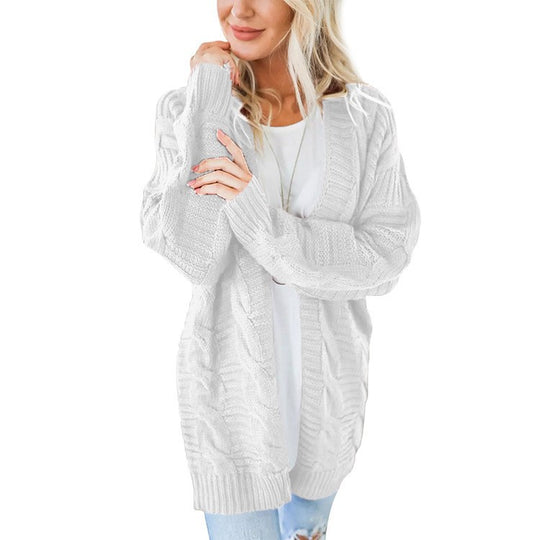 Damen nan langer oversize Strickcardigan mit Zopfmuster und V-Ausschnitt EB