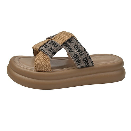 Damen modische Slide-Pantoletten mit komfortablem Fußbett und elastischen Riemen EB