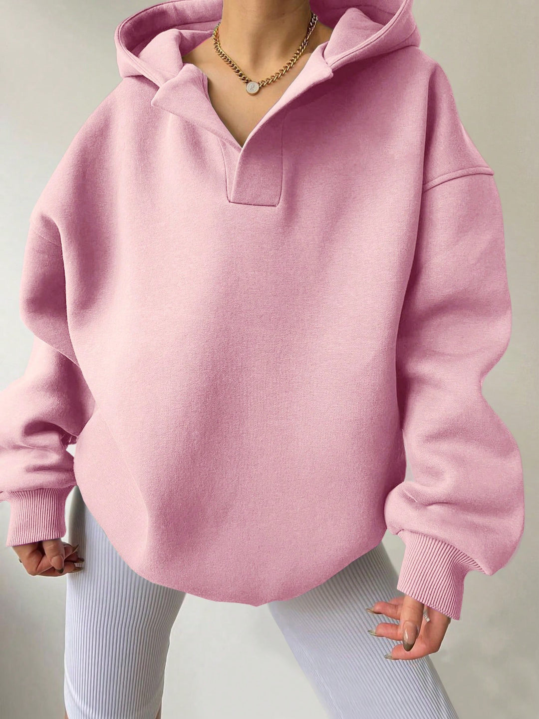 Damen Kapuzensweater mit übergroßem Schnitt und V-Ausschnitt EB