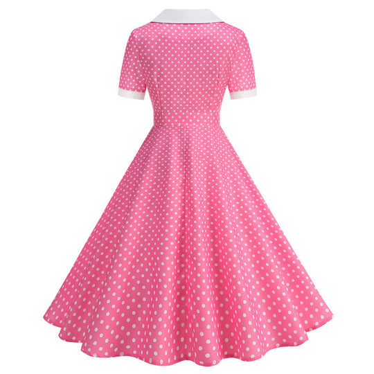 Damen Vintage Polka-Dot Kleid mit Schößchen und Kragen EB