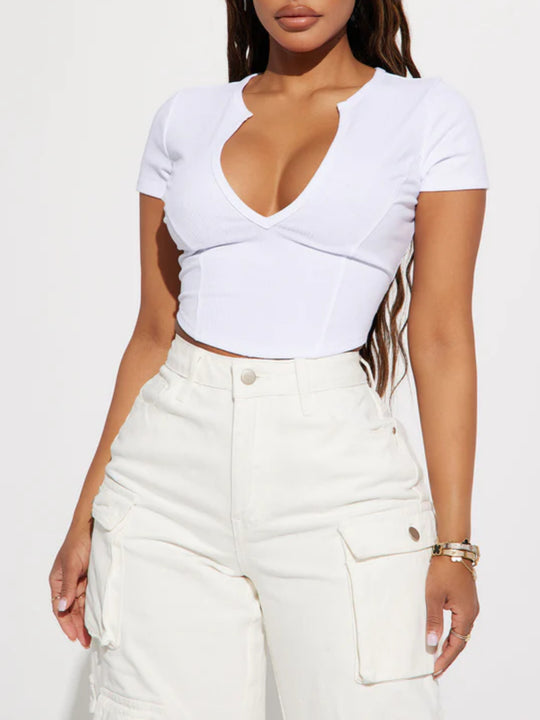 Damen Cropped Shirt mit v-förmigem Ausschnitt EB