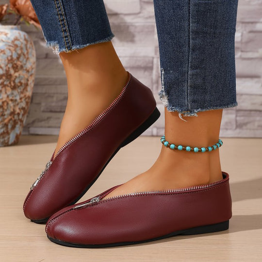 Damen bequeme Schlupfschuhe mit praktischem Reißverschluss EB