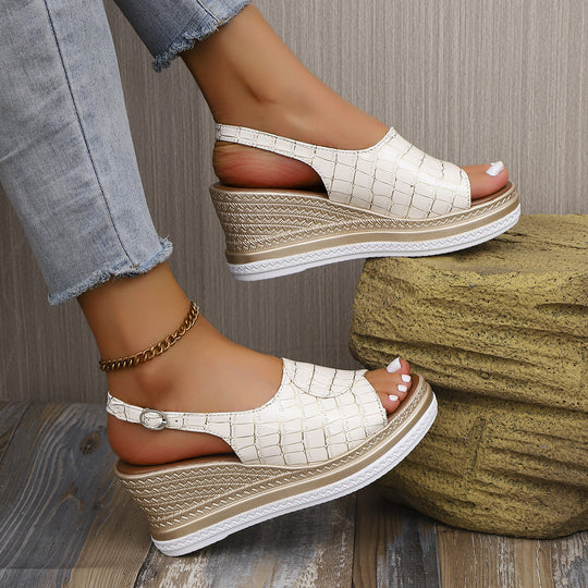 Damen Wedge-Sandalen mit elastischen Riemen und modischem Krallenmuster EB