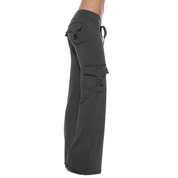 Damen nan lässige Low-Rise Cargo-Loungehose mit weitem Bein, breitem Komfortbund und dekorativen Klappentaschen EB