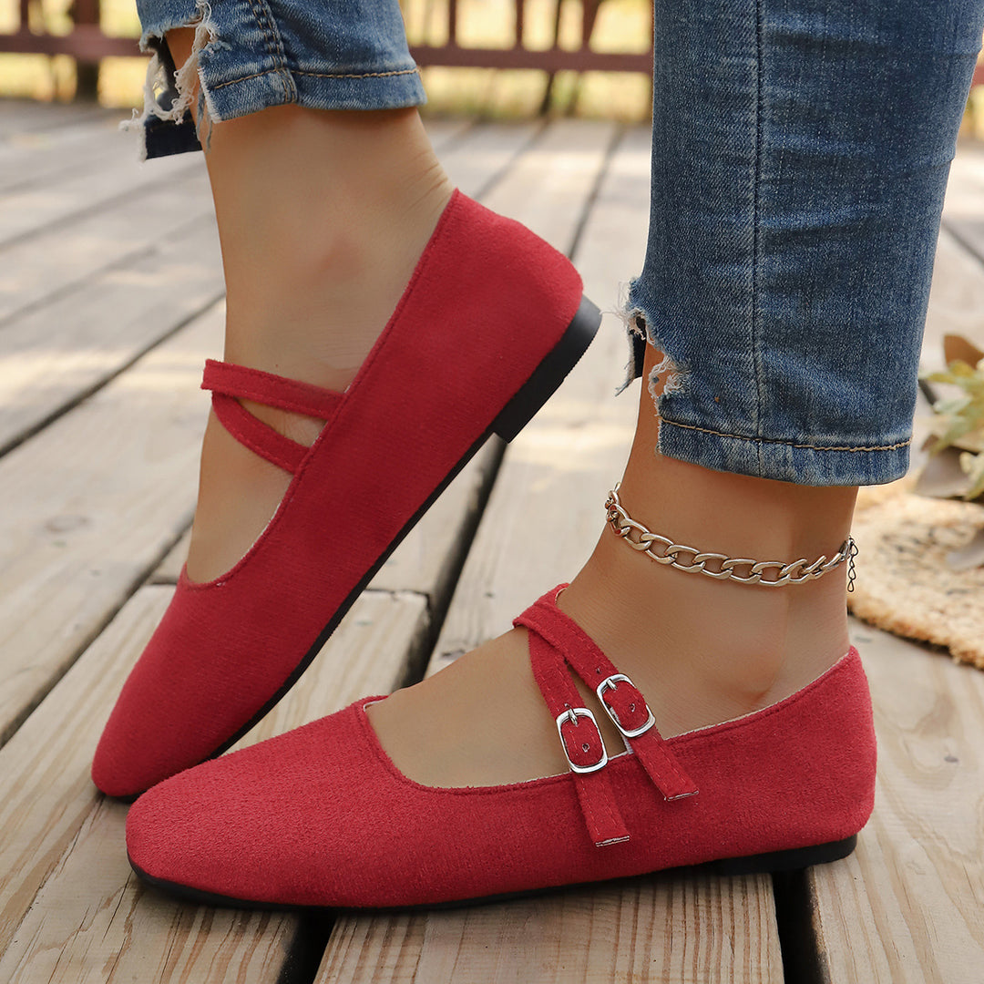 Damen Ballerinas mit Knotenriemen und weichem Obermaterial EB