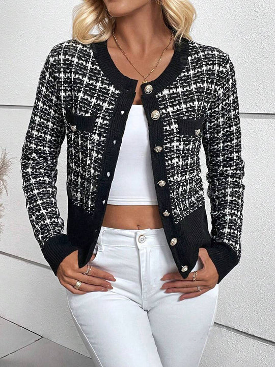 Damen stilvolle Strickjacke mit goldenen Knöpfen EB