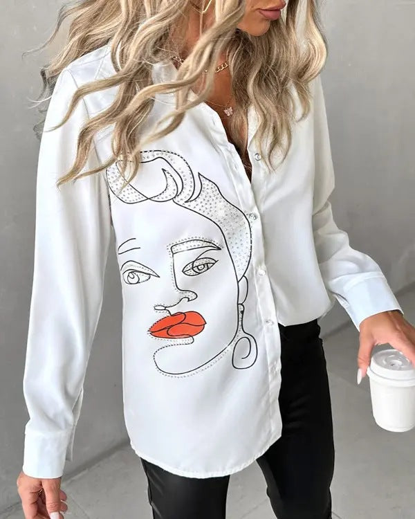 Damen Kunstvolle Bluse mit einzigartigem Grafikdruck EB