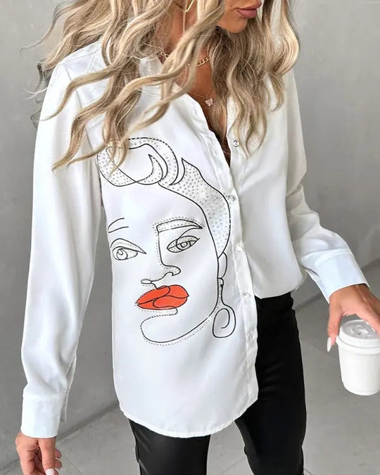 Damen Kunstvolle Bluse mit einzigartigem Grafikdruck EB