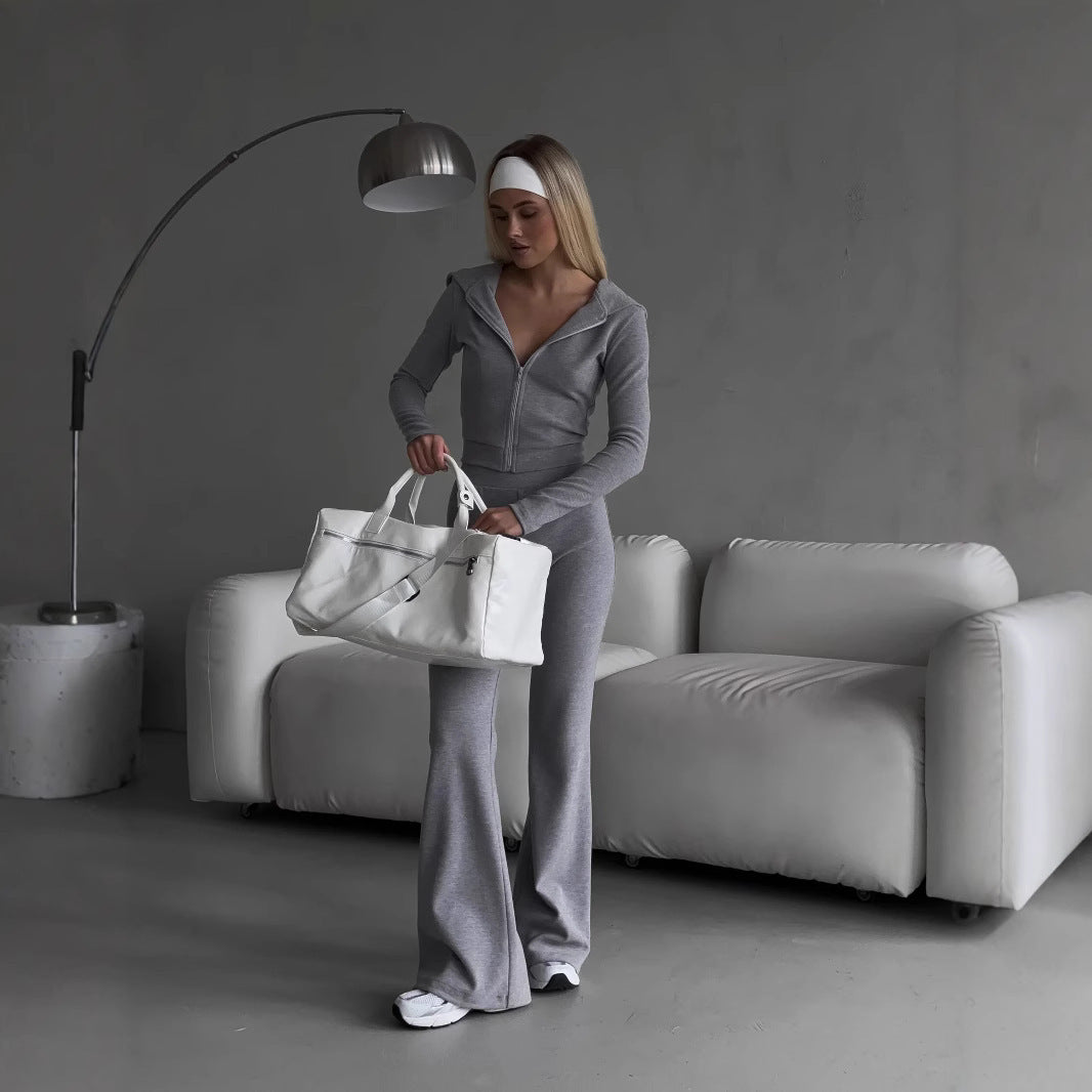 Damen figurformendes Set aus taillierter Reißverschlussjacke und High-Waist-Leggings EB