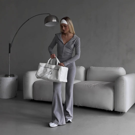 Damen figurformendes Set aus taillierter Reißverschlussjacke und High-Waist-Leggings EB