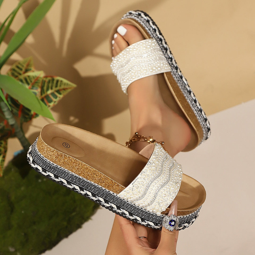 Damen Dekorative und komfortable Clogs mit Perlen und strukturiertem Obermaterial EB