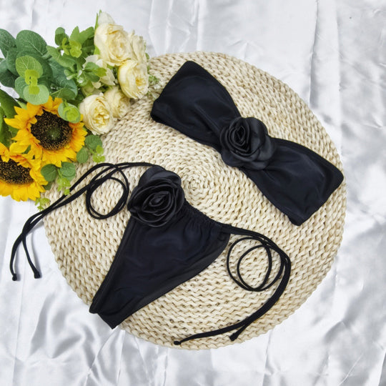 Damen Bandeau-Bikini mit floralem Akzent und verstellbaren Trägern EB