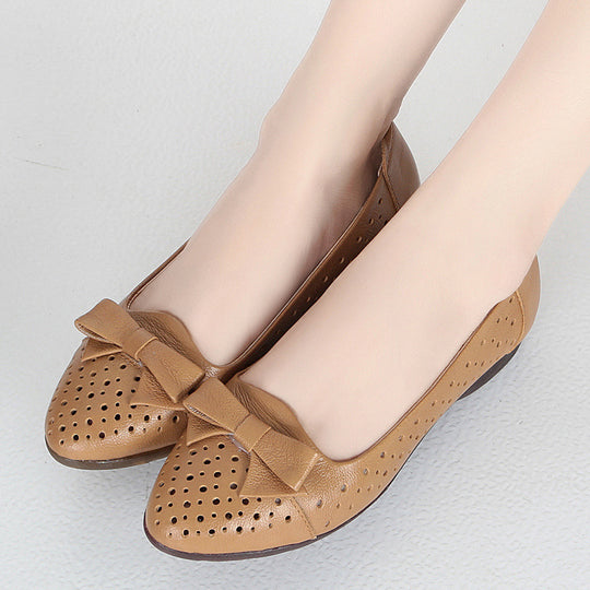 Damen Luftige Ballerinas mit elegantem Schleifen-Detail und atmungsaktiven Perforationen EB
