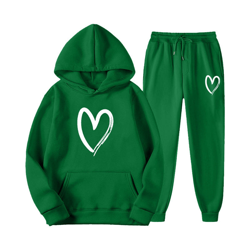 Damen Sweatsuit mit Kängurutasche und herzförmigem Print EB