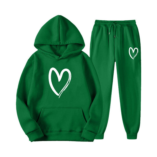 Damen Sweatsuit mit Kängurutasche und herzförmigem Print EB